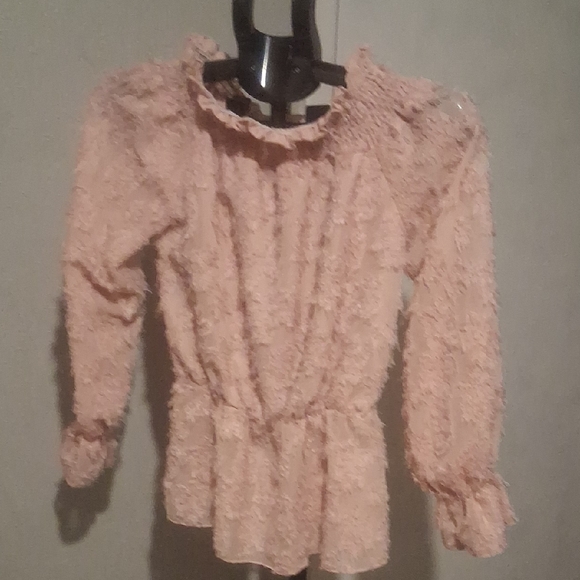 Elegant Pink Lace Blouse – High Neck, Long Sleeves, Chic Look, 100% Polyester - Picture 2 of 8